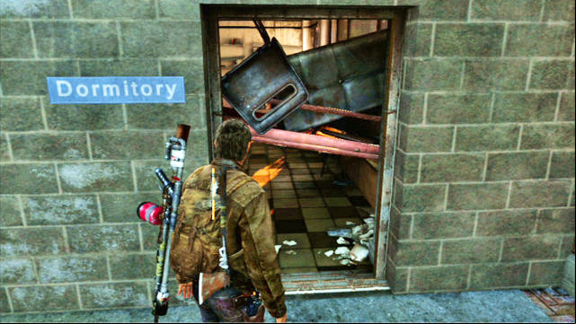 When you reach the gate with the generator that does not function, squeeze through the barricaded door to the right - The Last of Us: The University, Artifacts and pendants - Artifacts and pendants - The Last of Us Guide