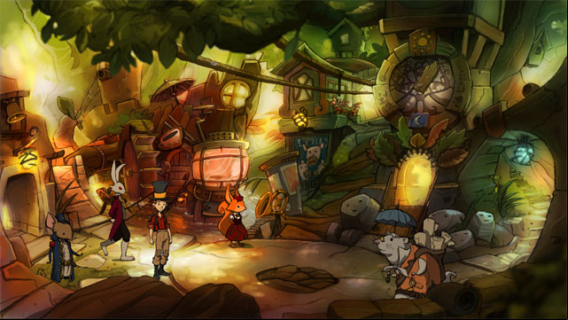 You get to Mousewood, and more specifically to town center - Adventure in Mousewood - Walkthrough - The Night of the Rabbit - Game Guide and Walkthrough