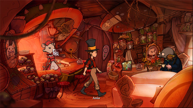 Press bell on the left - Anja will appear - Adventure in Mousewood - Walkthrough - The Night of the Rabbit - Game Guide and Walkthrough