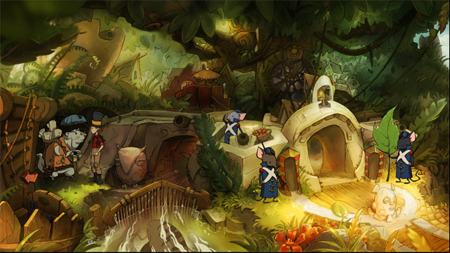 Talk with Pudgy animal with umbrella - you get know that his name is Spitzweg - Adventure in Mousewood - Walkthrough - The Night of the Rabbit - Game Guide and Walkthrough