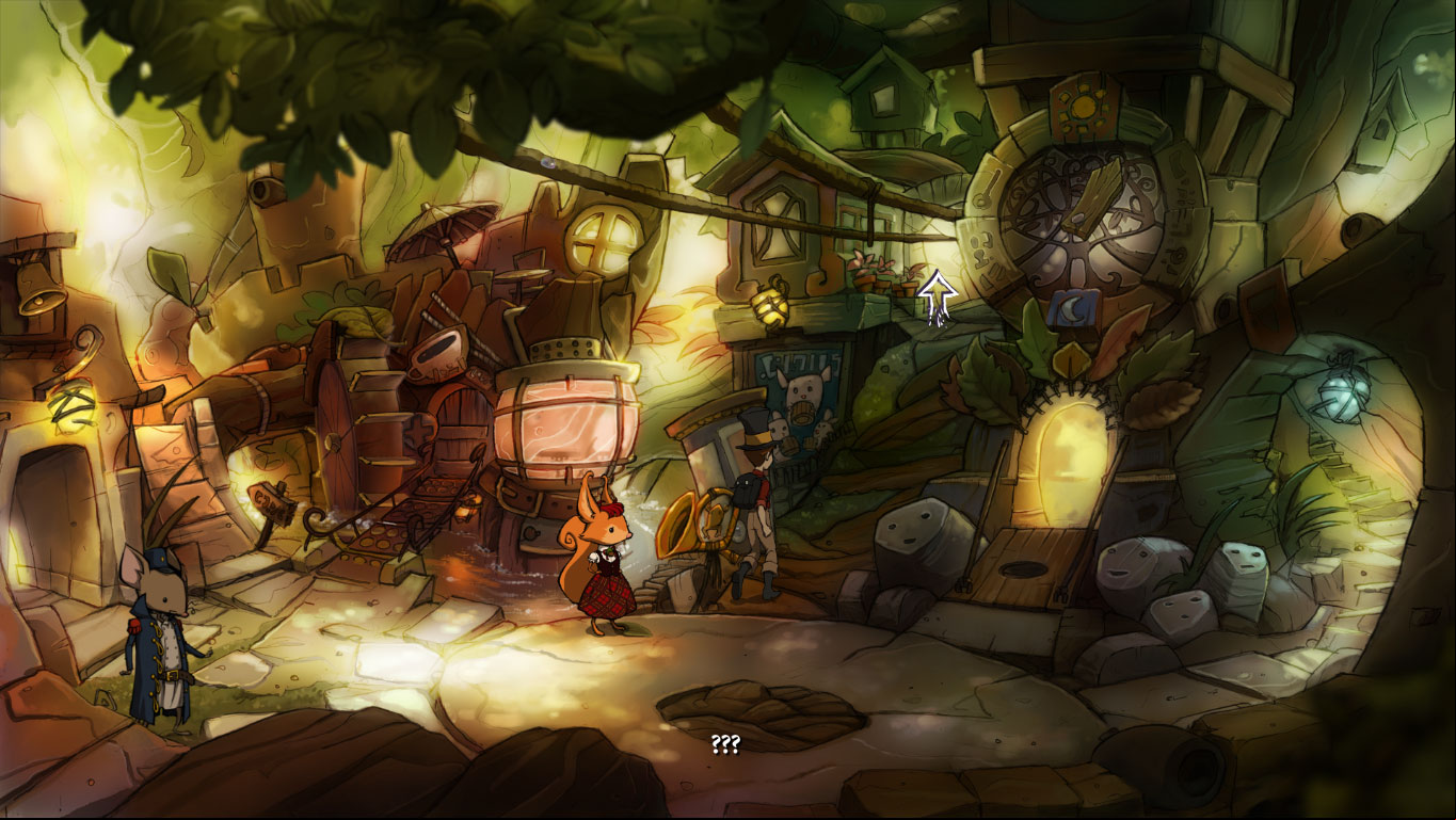 Go back to town center and use a way on the left from town hall - Adventure in Mousewood - Walkthrough - The Night of the Rabbit - Game Guide and Walkthrough