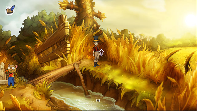 Cross the river by footbridge and go by age to next location - Adventure in Mousewood - Walkthrough - The Night of the Rabbit - Game Guide and Walkthrough