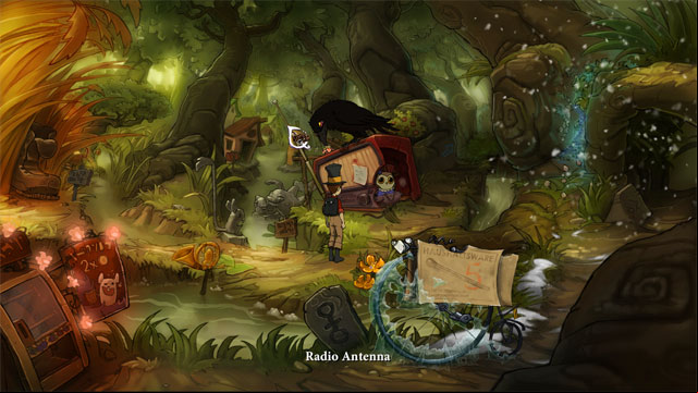 Use very dry cupcake on destroyed radio station and crow will move away from Ursula - Adventure in Mousewood - Walkthrough - The Night of the Rabbit - Game Guide and Walkthrough