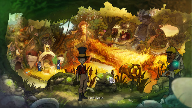Use magic coin with hole to see what is on the fish - pick up shiny fish scale - Adventure in Mousewood - Walkthrough - The Night of the Rabbit - Game Guide and Walkthrough