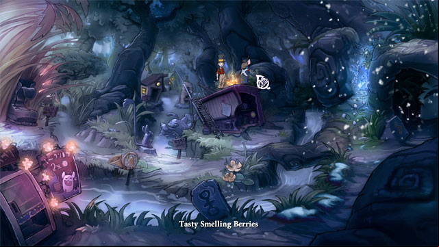 Now you can the guard and get some fruits - in your inventory you will receive sweet red berries - The four portals: rockwhisper and greengrow spells - Walkthrough - The Night of the Rabbit - Game Guide and Walkthrough