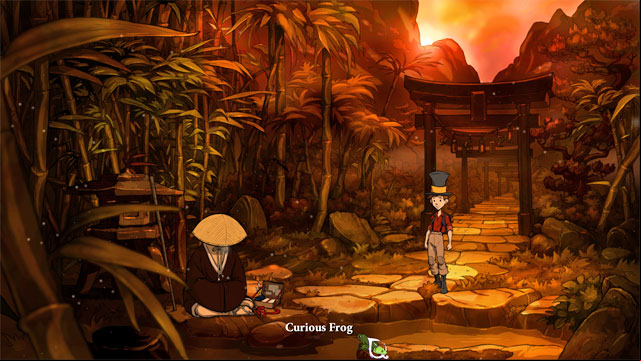 Here use clicker frog on frog pond and curious frog will jump out - The four portals: fox's cunning and glimmer of hope spells - Walkthrough - The Night of the Rabbit - Game Guide and Walkthrough