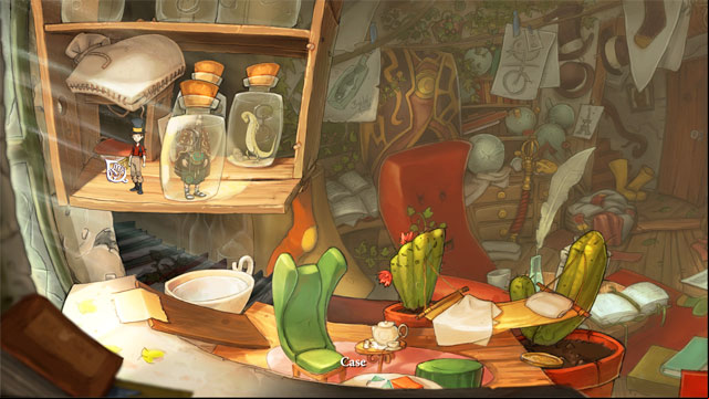 On the left there is a case - take from it a large monocle - Lizards, bottles and fifth portal - Walkthrough - The Night of the Rabbit - Game Guide and Walkthrough