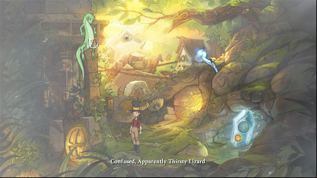 Go out from town hall by back exit to go after lizard - Lizards, bottles and fifth portal - Walkthrough - The Night of the Rabbit - Game Guide and Walkthrough