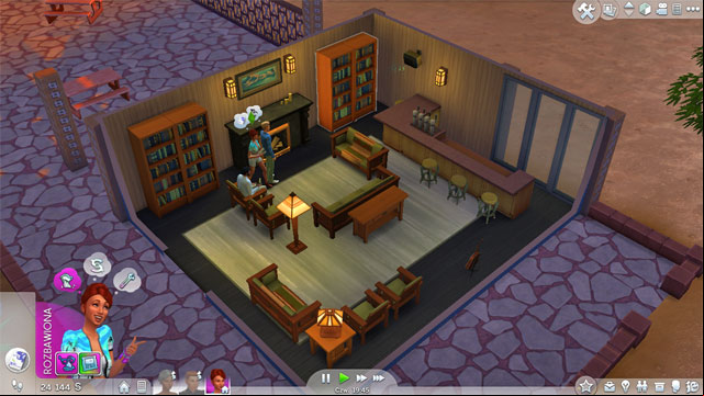 In this park there is a detached building, where there is a bar, couches, a fireplace and bookshelves - Outdoors Entertainment | The Sim Environment - The Sim Environment - Sims 4 Guide
