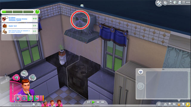 A moment after the alarm goes off, a water sprinkler appears above the site of the fire, which extinguishes the fire - Other events | The Sim Environment - The Sim Environment - Sims 4 Guide