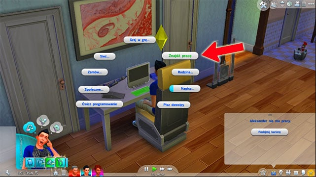You can find job by clicking on the phone and selecting Find a job or by selecting the same option while using the computer - Work | The Sim Environment - The Sim Environment - Sims 4 Guide