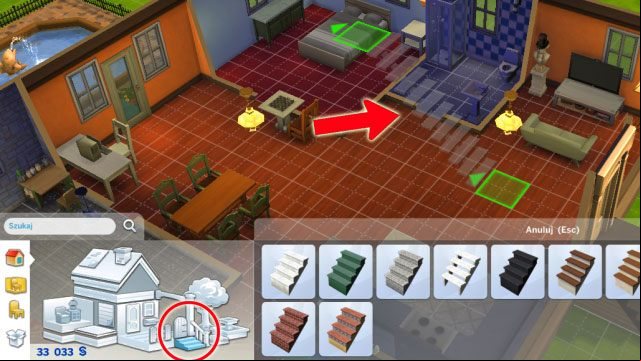 Go back to the lower floor, look for the stairs icon in the build , then choose a pattern and place the stairs inside the house - The Sims 4: Expanding a house - The house - Sims 4 Guide