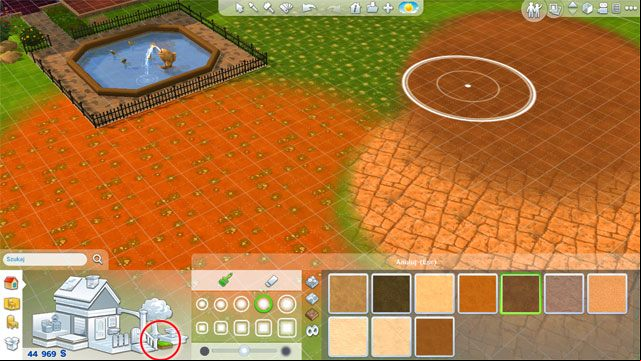 Using the terrain covering tool, you can freely change the look of the surface: it can be flowery grass, sand, gravel, or even stones - The Sims 4: Expanding a house - The house - Sims 4 Guide