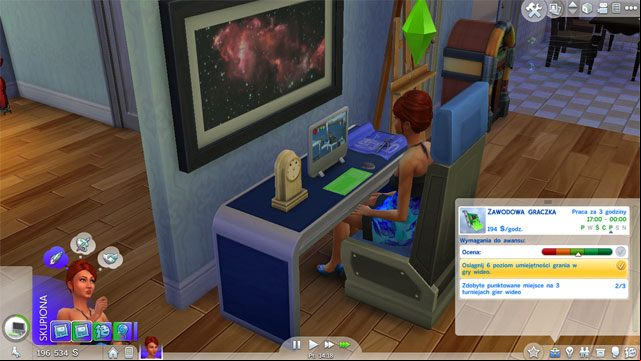 After you will become a Pro Gamer (8 A) you will need to develop your Video Gaming skill to the sixth level which will require spending a lot of time gaming - The Sims 4: Tech Guru - promotion, working hours, earnings - Careers / jobs tracks - Sims 4 Guide