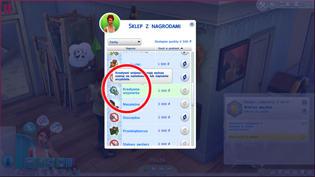 that you still can help yourself by buying a Lifetime Reward which is a new trait named Creative Visionary (its cost is 2000 Lifetime Happiness points) - The Sims 4: Painter - promotion, working hours, earnings - Careers / jobs tracks - Sims 4 Guide