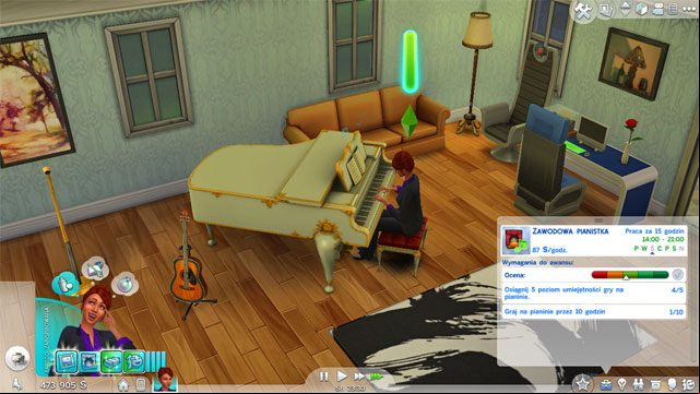 As a Professional Pianist (7 A) you need to learn the 5th level of Piano and to play this instrument for 10 hours what is really easy - The Sims 4: Entertainment - promotion, working hours, earnings - Careers / jobs tracks - Sims 4 Guide