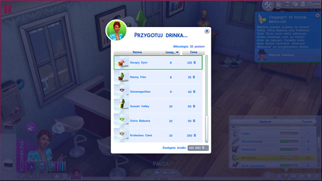 You will see a list of drinks which you can make - The Sims 4: Mixology - tips - Skills - Sims 4 Guide