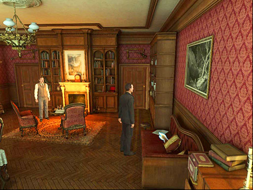 Before you decide to move on, notice next Globe Explorer lying on the couch nearby the laboratory table - Meet With Hans Schielman | Escape From Westgate Prison - Escape From Westgate Prison - The Testament of Sherlock Holmes Game Guide