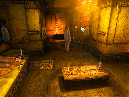 Go to the end of corridor and look at the last door on right, with a chinese writing over it ( it) - Get to the Closed Room | Slaughter in Whitechapel - Slaughter in Whitechapel - The Testament of Sherlock Holmes Game Guide
