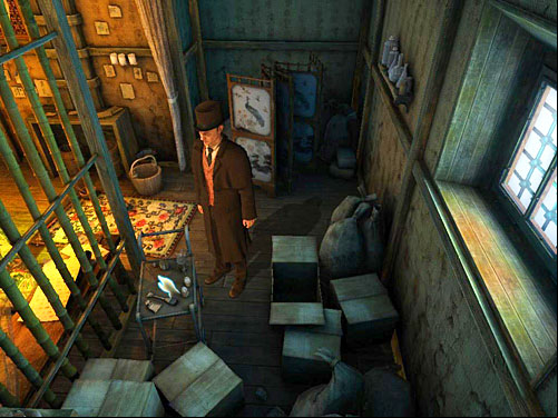 On the other part of room, behind a bar, you find a table with opium accessories - Neutralise the Guard | Slaughter in Whitechapel - Slaughter in Whitechapel - The Testament of Sherlock Holmes Game Guide