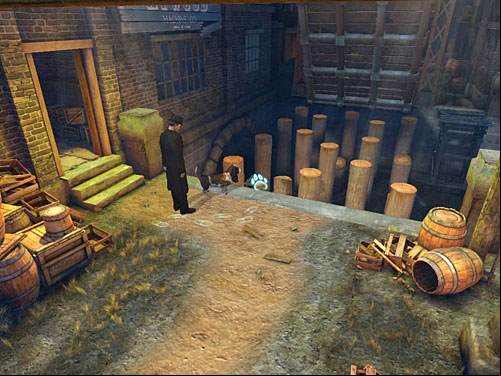 You have to cross on the other side, jumping on other pales - Get on the Other Side of Channel | Accident at Stinging Street - Accident at Stinging Street - The Testament of Sherlock Holmes Game Guide