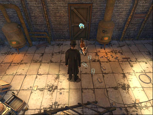 Traces show that Henry chose door between two furnaces - Go to the Factory Site and Find Henry | Accident at Stinging Street - Accident at Stinging Street - The Testament of Sherlock Holmes Game Guide
