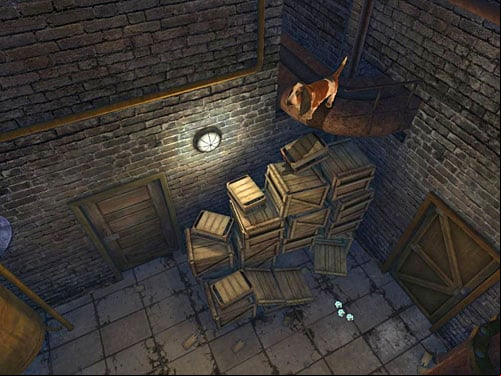 Go forward and climb down from crates in the next room - Go to the Factory Site and Find Henry | Accident at Stinging Street - Accident at Stinging Street - The Testament of Sherlock Holmes Game Guide