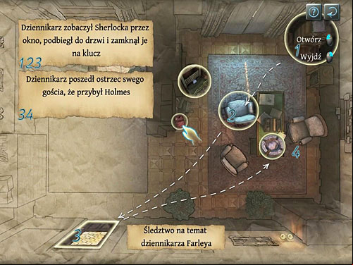 After clicking a book lying on a floor choose - Fourth Deduction Table | O. Farleys Office - O. Farleys Office - The Testament of Sherlock Holmes Game Guide