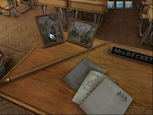 Go to the desk and look at items lying on a table top: two photos of judge and his wife including wedding one - Open lady Becketts Box | Explosion in Becketts Residence - Explosion in Becketts Residence - The Testament of Sherlock Holmes Game Guide
