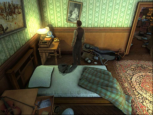 The next one is a bust at a bedside table in Holmes bedroom - Find Clues about Holmes Location | Hideout in Whitechapel - Hideout in Whitechapel - The Testament of Sherlock Holmes Game Guide