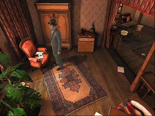 Walk on an entresol and find a score of this theme, among other lying on an armchair - Open a Case | Hideout in Whitechapel - Hideout in Whitechapel - The Testament of Sherlock Holmes Game Guide