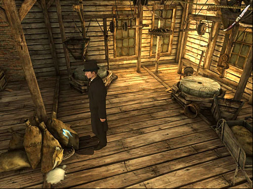 Go forward and notice few full bags, which stand out - Search an Attic | A Fire in Sawmill - A Fire in Sawmill - The Testament of Sherlock Holmes Game Guide