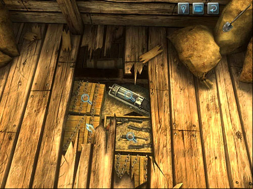 Holmes will find an arsenal underneath - Check a Broken Floorboard | A Fire in Sawmill - A Fire in Sawmill - The Testament of Sherlock Holmes Game Guide