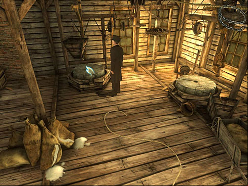 Then approach a millstone and wrap it around with the chain youve taken from an arsenal - Destroy False Wall (1) | A Fire in Sawmill - A Fire in Sawmill - The Testament of Sherlock Holmes Game Guide