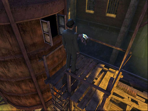 Take a dry duster from railing and climb down - Find Out, What Is Happening in the Warehouse | A Grand Final in the Fun Fair - A Grand Final in the Fun Fair - The Testament of Sherlock Holmes Game Guide