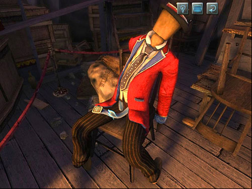 Zoom and take his leather belt with a attached bag - Eliminate the Prince Woodville | A Grand Final in the Fun Fair - A Grand Final in the Fun Fair - The Testament of Sherlock Holmes Game Guide