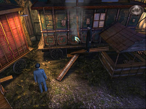 Climb up on the boards and insert magicians powder to the lower chimney - Lure Anarchists Out | A Grand Final in the Fun Fair - A Grand Final in the Fun Fair - The Testament of Sherlock Holmes Game Guide