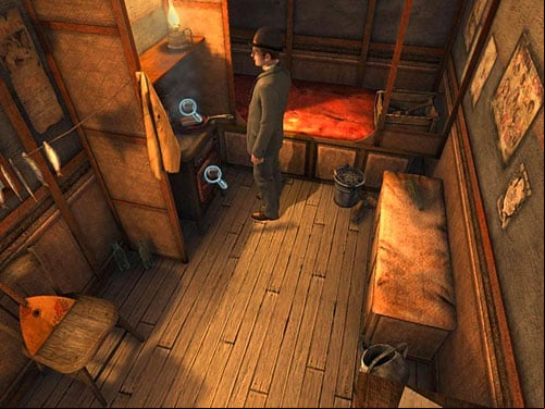 Notice that the stove is heated up and that grease is singing - Get to the Anarchists workshop | A Grand Final in the Fun Fair - A Grand Final in the Fun Fair - The Testament of Sherlock Holmes Game Guide