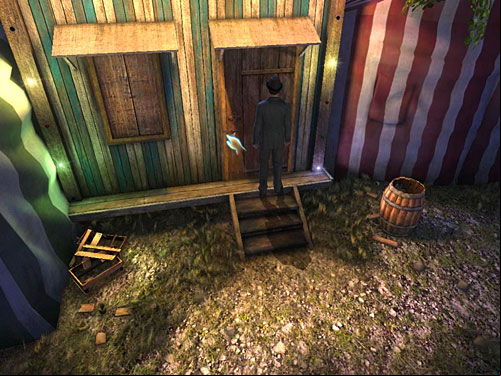 There is nothing to look for in the third trailer, so go to the barrack (white-green strapes) behind it) - Get to the Anarchists workshop | A Grand Final in the Fun Fair - A Grand Final in the Fun Fair - The Testament of Sherlock Holmes Game Guide