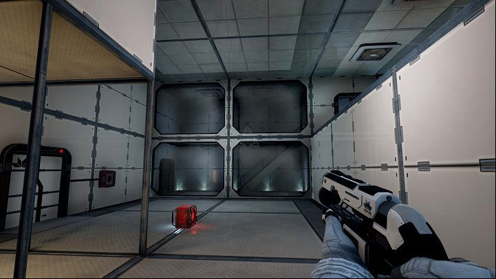 In Sector A6, pick up the container and put it in a place near the door located on your left - Chapter 1 | Walkthrough - Walkthrough - The Turing Test Game Guide