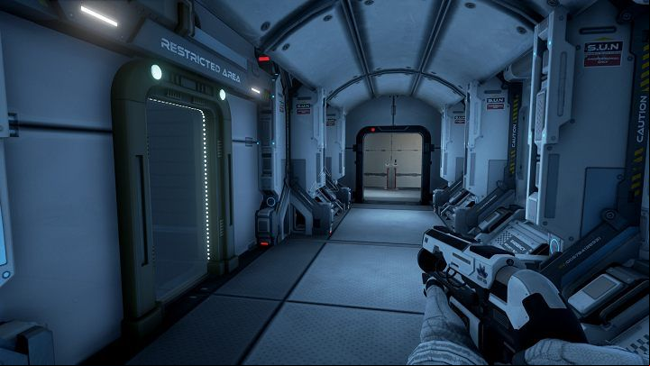 While travelling to sector A7 you can notice a door with Restricted Area written above it - Chapter 1 | Walkthrough - Walkthrough - The Turing Test Game Guide