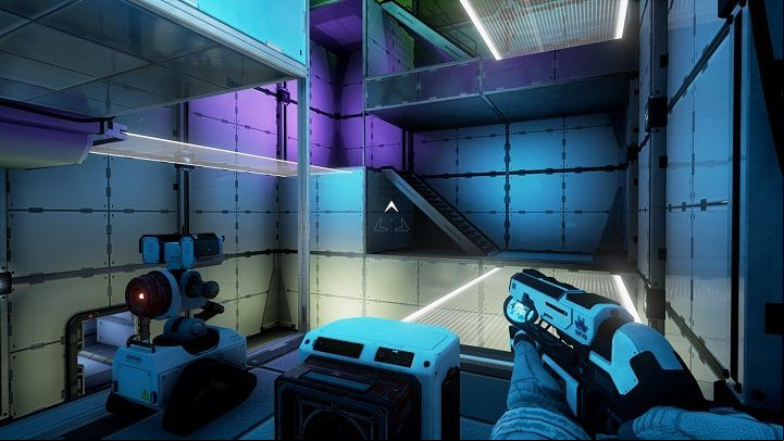 Move the robot next to the container that opens the bridges, charge it with the red beam and in the meantime, you must we take the blue one - Chapter 6 | Walkthrough - Walkthrough - The Turing Test Game Guide