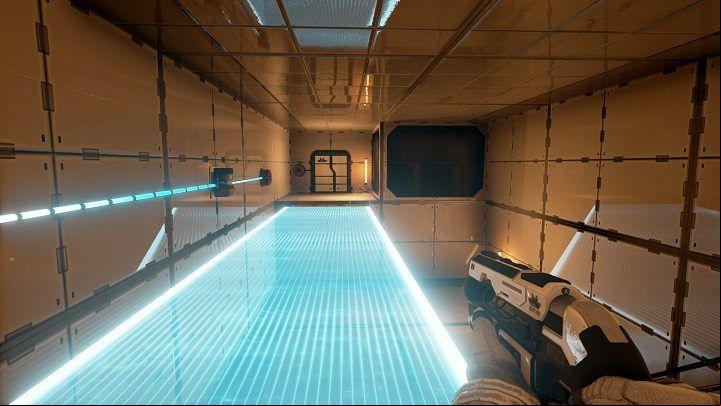 In this puzzle you must listen to a sound emitted by the guard machine located on the left side - Secret rooms | Walkthrough - Walkthrough - The Turing Test Game Guide