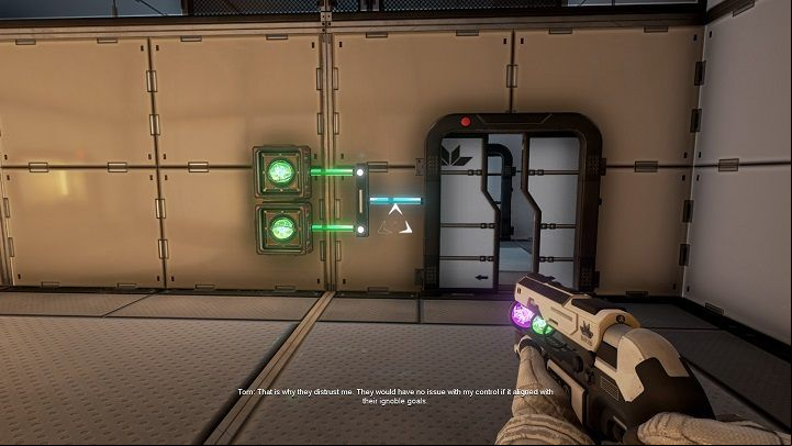 Enter the room and notice the on the left, the one with five beams - three green and two violet - Secret rooms | Walkthrough - Walkthrough - The Turing Test Game Guide