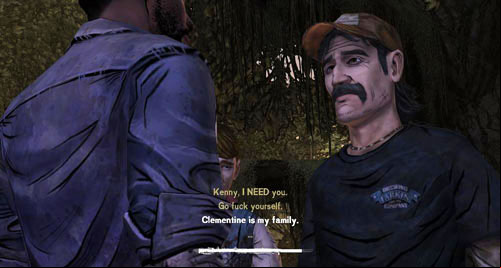 The next character to talk to is Kenny - Chapter 7: The Morning After | Episode IV: Around Every Corner - Episode IV: Around Every Corner - The Walking Dead Game Guide