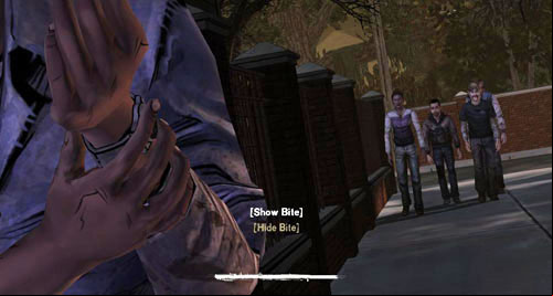 After a while Kenny, Omid, Christa and Ben (if hes alive) will you and you will have to decide whether you want to show them the bite or not - Chapter 7: The Morning After | Episode IV: Around Every Corner - Episode IV: Around Every Corner - The Walking Dead Game Guide