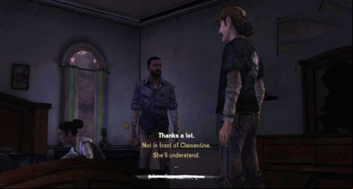 It does not matter which answer you will choose near the bed on which Omid is lying - Chapter 6: For Whom The Bell Tolls | Episode IV: Around Every Corner - Episode IV: Around Every Corner - The Walking Dead Game Guide