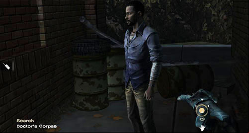 Go to the upper right corner of the screen and stomp the head of the crawling zombie-doctor (Stomp: Zombie) - Chapter 5: Georgias Last City - Meds & Escape | Episode IV: Around Every Corner - Episode IV: Around Every Corner - The Walking Dead Game Guide