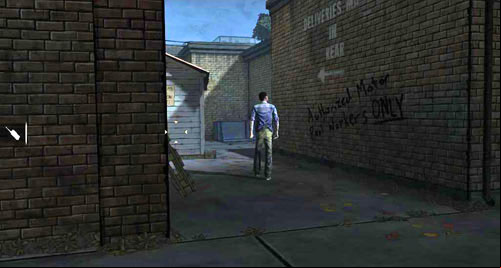 Get out of the nurses office (Use: Hallway Door) and then go to the fork by following the already well-known path leading to the alley by the garage you searched with Molly earlier (Open: Exit to Alley) - Chapter 5: Georgias Last City - Meds & Escape | Episode IV: Around Every Corner - Episode IV: Around Every Corner - The Walking Dead Game Guide
