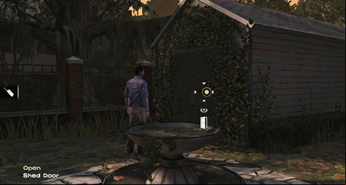 If you try to go back inside the house (Use: House Door), or walk about for a while, youll notice that the shed door has moved - Chapter 4: Bedside Manor | Episode IV: Around Every Corner - Episode IV: Around Every Corner - The Walking Dead Game Guide